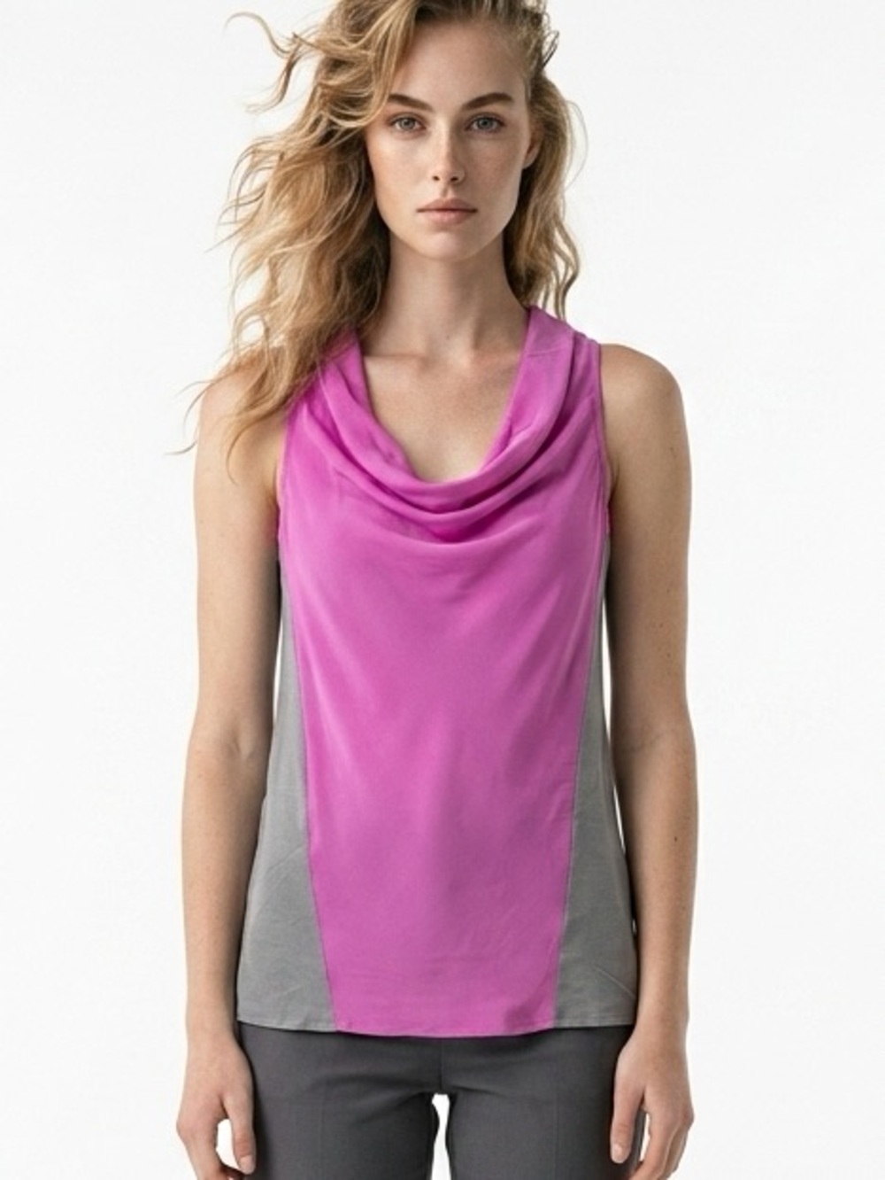 Women’s LA Made top racer back blouse hot pink shirt is 100% silk size Medium